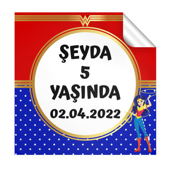 Wonder Woman Temalı Kare Parti Etiket