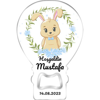 Yaprak Çerçeve ile Tavşan ve Mavi Güller Temalı Balon Magnet Açacak