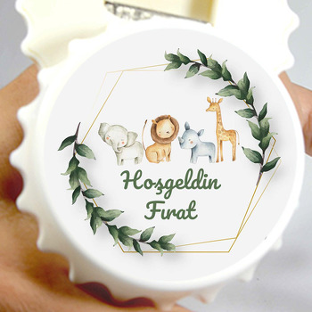 Yaprak Çerçevede Safari Hayvanlar Temalı Kapak Şekilli Magnet Açacak