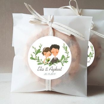 Yaprak Çerçeveli Gelin Damat Temalı Sticker