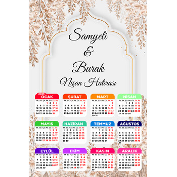 Yapraklar ile Gold Mihrap Çerçeve Temalı Takvim Magnet