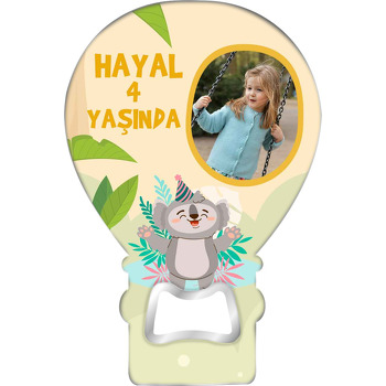 Yapraklar ile Neşeli Koala Temalı Balon Ahşap Magnet 