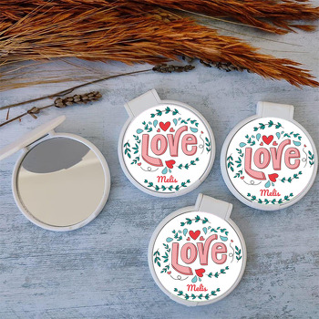 Yapraklar ve Love Yazı Temalı Kapaklı Ayna