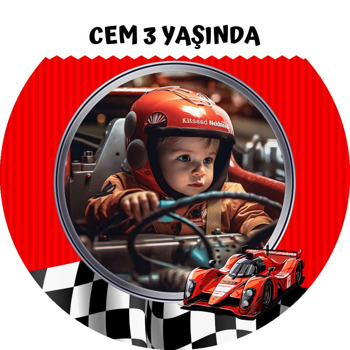 Yarış Arabası Temalı Resimli Akrilik Daire Magnet