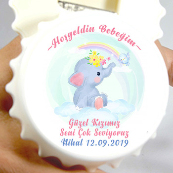 Yavru Fil Ve Kuş Temalı Kapak Şekilli Magnet Açacak