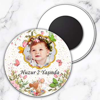 Yavru Geyik Temalı Resimli Daire Plastik Magnet
