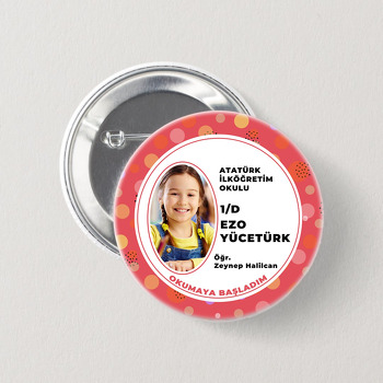 Yavruağzı Puantiyeler ile Okumaya Başladım Temalı İğneli Buton Rozet