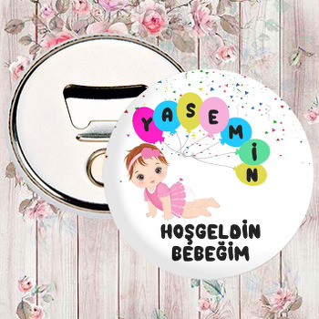 Yedi Harfli Balonlu Kız Bebek Temalı Magnet Açacak