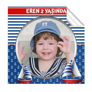 Yelkenli Gemi ile Denizci Temalı Doğum Günü  Kare Etiket