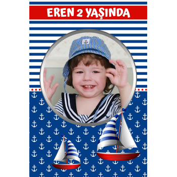 Yelkenli Gemi ile Denizci Temalı Doğum Günü Magnet