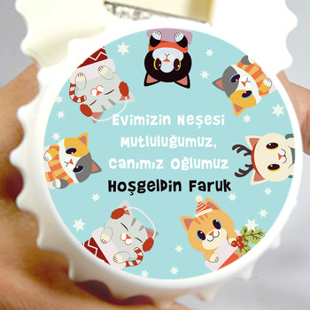 Yeni Yıl Kedileri Temalı Kapak Şekilli Magnet Açacak