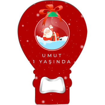 Yeni Yıl Süsünde Noel Baba Temalı Balon Ahşap Magnet 