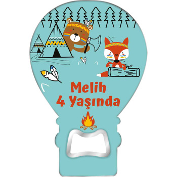 Yerli Tilki ile Ayıcık Temalı Balon Ahşap Magnet 