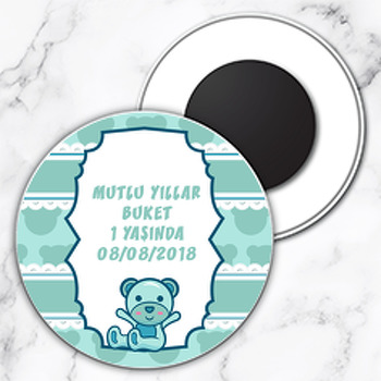 Yeşil Ayıcık Temalı Daire Plastik Magnet