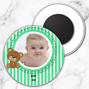  Yeşil Ayıcık Temalı Doğum Günü Daire Plastik Magnet