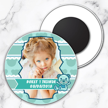Yeşil Ayıcık Temalı Resimli Daire Plastik Magnet