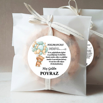Yeşil Balonlu Ayıcık ile Nazar Duası Temalı Sticker