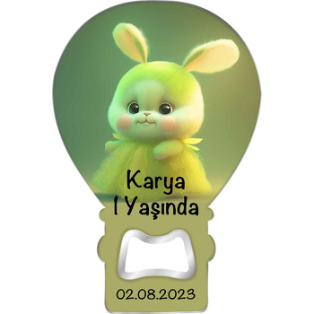 Yeşil Bebek Tavşan Temalı Balon Ahşap Magnet 