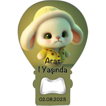 Yeşil Ceketli Bebek Tavşan Temalı Balon Ahşap Magnet 