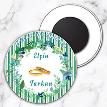 Yeşil Çiçek Çerçeve Temalı Daire Plastik Magnet