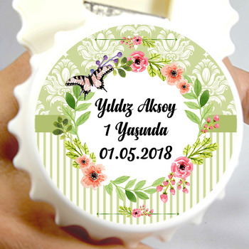Yeşil Çiçek Temalı Kapak Şekilli Magnet Açacak