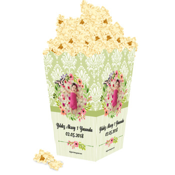 Yeşil Çiçek  Temalı Popcorn Kutusu