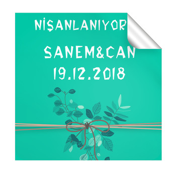 Yeşil Çiçek Temalı Söz Nişan  Kare Etiket