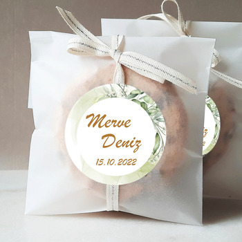 Yeşil Dallar ile Beyaz Daire Çerçeve Temalı Sticker