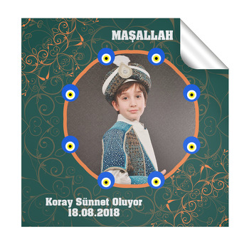 Yeşil Desen Sünnet  Kare Etiket