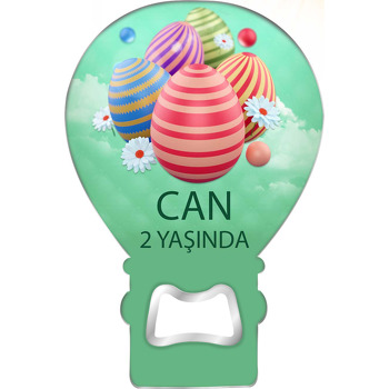 Yeşil Fonda Paskalya Yumurtaları Temalı Balon Ahşap Magnet 
