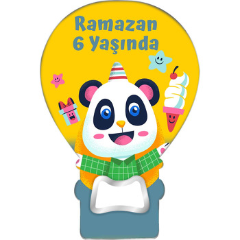 Yeşil Gömlekli Panda Temalı Balon Ahşap Magnet 