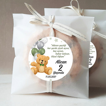Yeşil ile Silver Balonlu Ayıcık Temalı Sticker