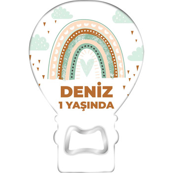 Yeşil Kalpli Gökkuşağı Temalı Balon Ahşap Magnet 