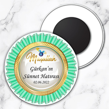 Yeşil Kurdele Madalyon ile Sünnet Temalı Daire Plastik Magnet