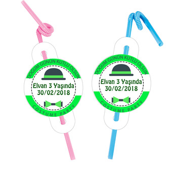 Yeşil Şapka Temalı Pipet ve Kartı