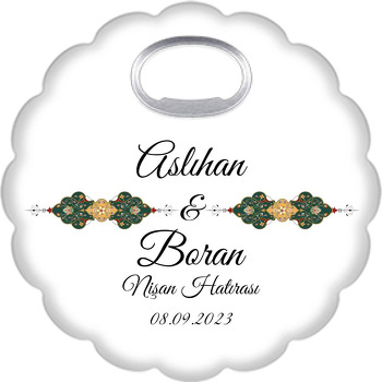 Yeşil Sarı Tezhip Şerit Temalı Çiçek Şekilli Magnet Açacak