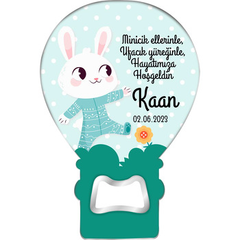 Yeşil Tulumlu Tavşan Temalı Balon Ahşap Magnet 