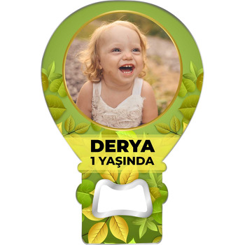 Yeşil Yapraklar ile Gold Çerçeve Temalı Balon Ahşap Magnet 