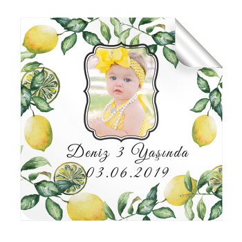 Yeşil Yapraklı Limon Temalı Kare Etiket