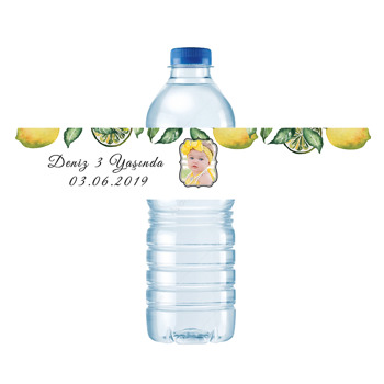 Yeşil Yapraklı Limon Temalı Su Şişesi Etiketi