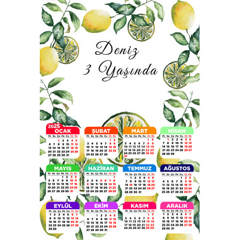 Yeşil Yapraklı Limon Temalı Takvim Magnet