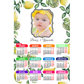 Yeşil Yapraklı Limon Temalı Takvim Magnet