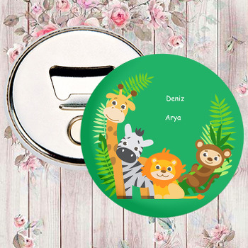 Yeşil Zeminli Safari Hayvanları Temalı Magnet Açacak