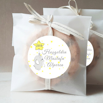 Yıldız Balon ve Uçan Fil Temalı Doğum Günü Sticker