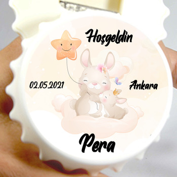 Yıldız Balonla Anne Çocuk Tavşan Temalı Kapak Şekilli Magnet Açacak