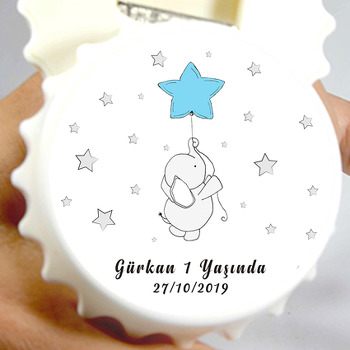 Yıldız Balonlu Fil Temalı Beyaz Kapak Şekilli Magnet Açacak
