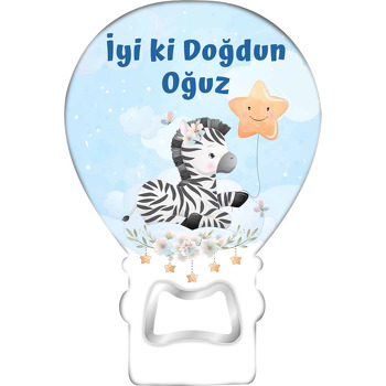 Yıldız Balonlu Zebra Temalı Balon Ahşap Magnet 