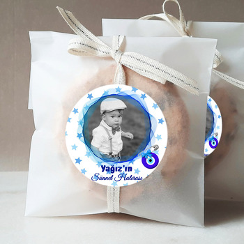 Yıldız Fonda Mavi Dalga Çerçeve ile Sünnet Nazarlık Temalı Sticker