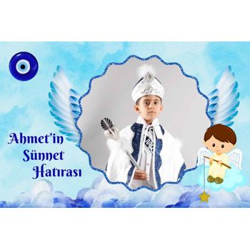 Yıldızlı Melek ile Mavi Gökyüzü Temalı Sünnet Hatırası Magnet