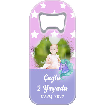 Yıldızlı Pembe ve Lila Fon ile Unicorn Temalı Uzun Magnet Açacak